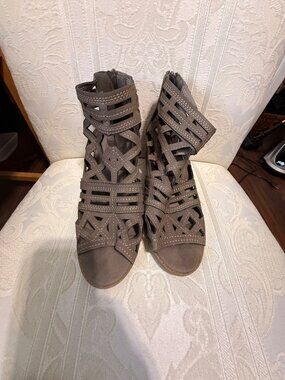 Natural Breeze Booties Cutout Cage Open Toe Chunky Heel Womens 7